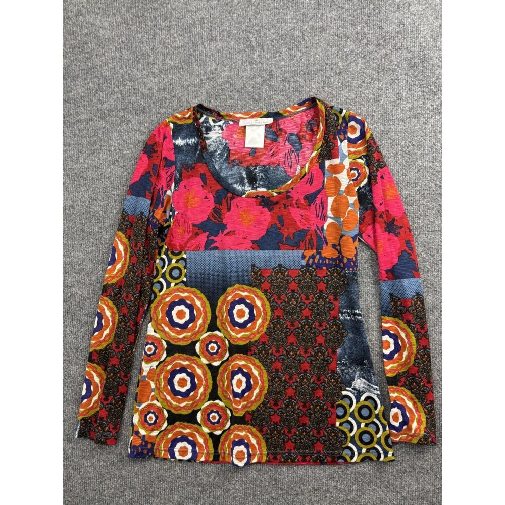 Papillon Blanc Shirt Womens S Multicolor Long Sleeve Scoop Neck Patchwork Boho